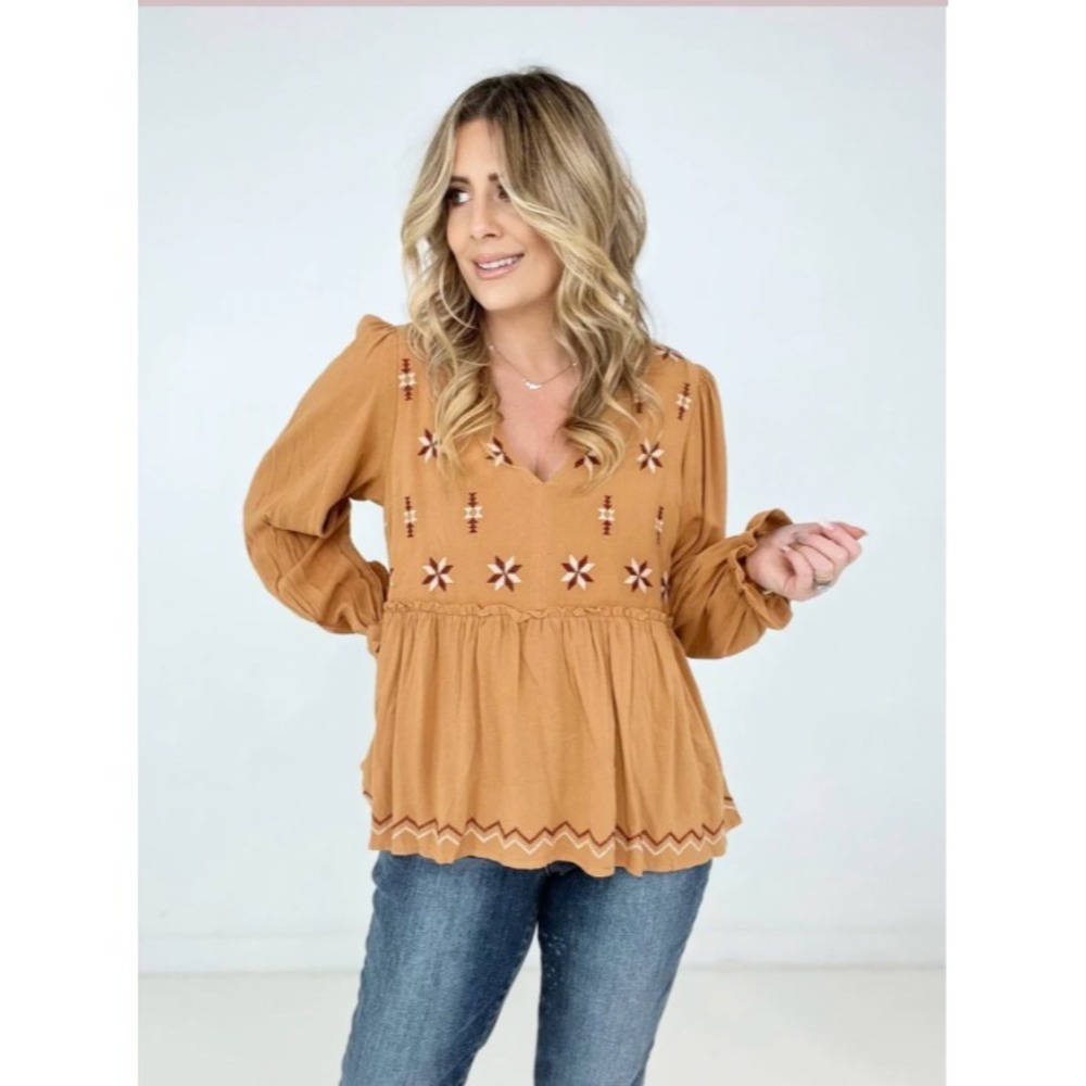 NWT HEYSON V NECK EMBROIDERED BABYDOLL BLOUSE Cider embroidered lightweight boho - Picture 11 of 11